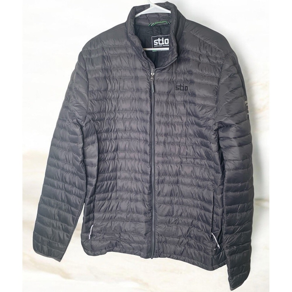 Stio Mens Pinion Goose Down Puffer Jacket Size L Gray Lightweight Hiking Puffy